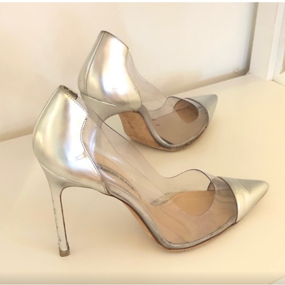 MANOLO BLAHNIK  Pacha Clear PVC Patent Pump